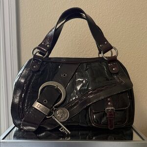 Dior Patent Crocodile Embossed Medium Gaucho Saddle Bag burgundy Brown